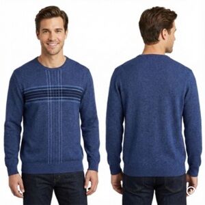 Geoffrey Beene Sweater Men's XL Blue Crewneck Pullover Striped Acrylic Knit Soft